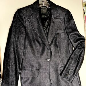 Bird By Juicy Couture Black Coated Shiny Tweed Italian Fabric Evening Blazer M